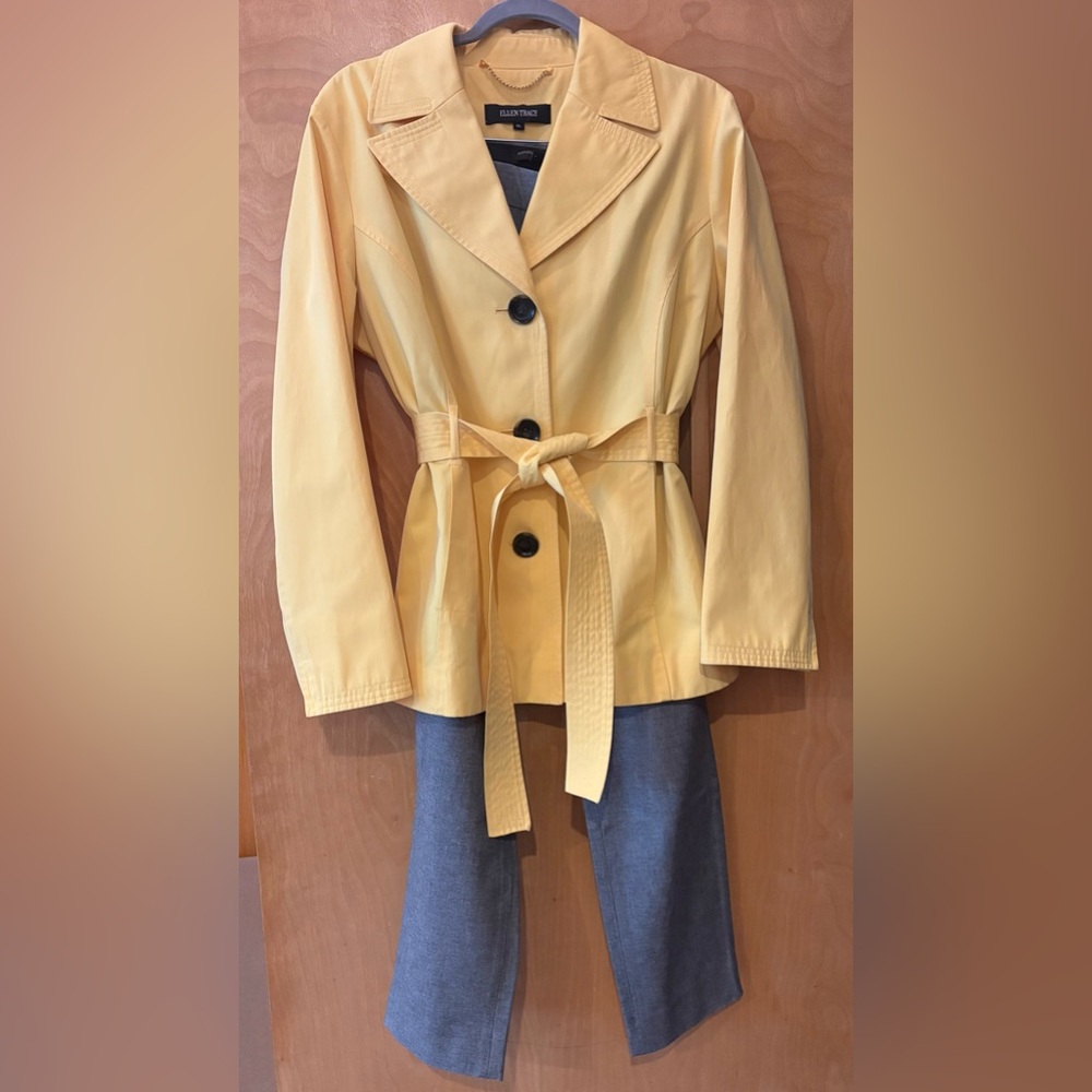 Yellow Belted Jacket with Gray Pants